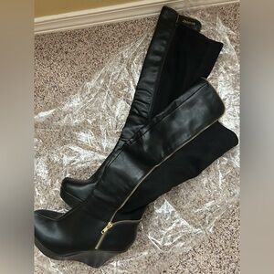 Black Wedge Knee-High Boots 8.5